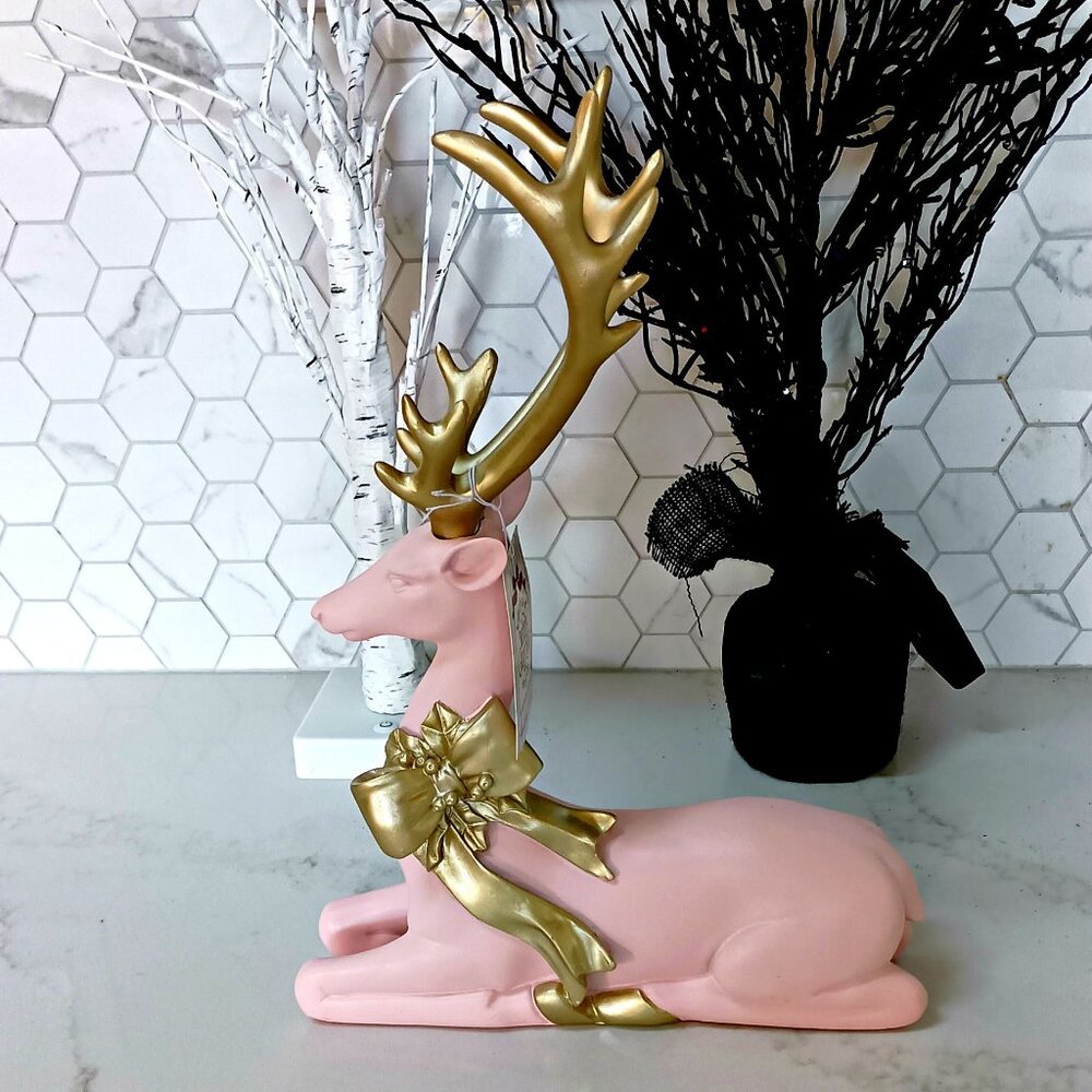NEW! EXQUISITE 14" TALL PINK & GOLD DEER DECOR